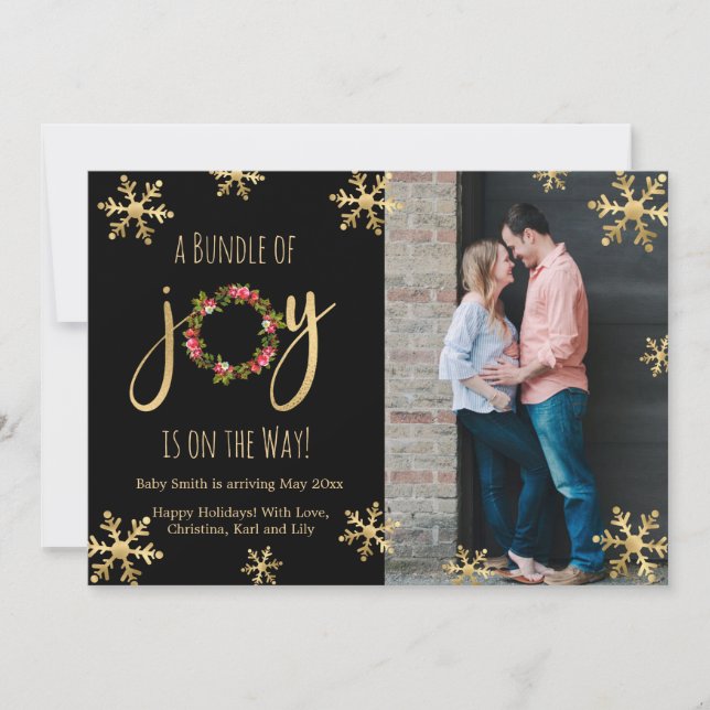 Joy Foto Christmas Pregnancy Announcement Cards Ankündigung (Vorderseite)
