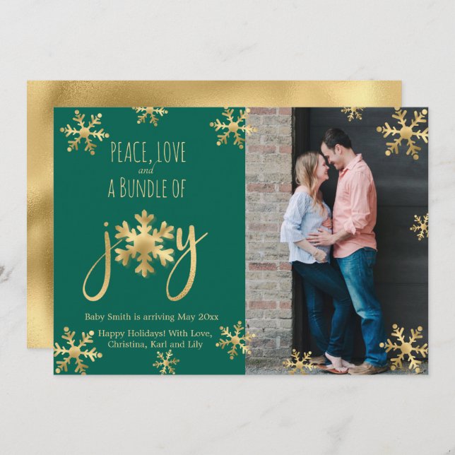 Joy Foto Christmas Pregnancy Announcement Cards Ankündigung (Vorne/Hinten)