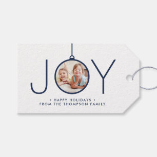 JOY Foto Navy Blue Modern Minimal Weihnachten Geschenkanhänger