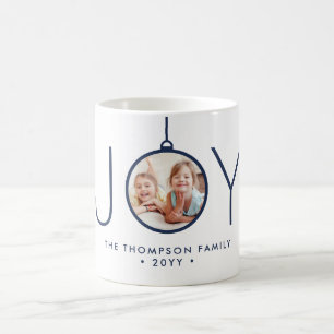 JOY Foto Navy Blue White Modern Weihnachtsfeiertag Kaffeetasse