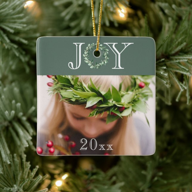 Joy Foto Personalisiert Holiday Weihnachten Keramikornament (Baum)