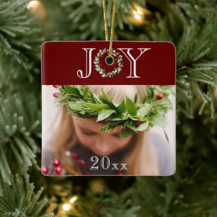 Joy Foto Personalisiert Red Holiday Weihnachten Keramikornament