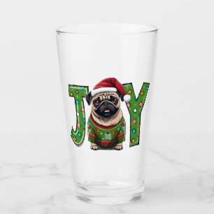 JOY Frohe Weihnachten Mops Santa Glas