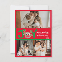 JOY Fun Niedlich 3 Foto Cartoon Reindeer Red Feiertagskarte