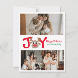 JOY Fun Niedlich 3 Foto Cartoon Reindeer White Feiertagskarte