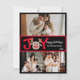 JOY Fun Niedlich 3 Foto Cartoon Rentier Red Black Feiertagskarte