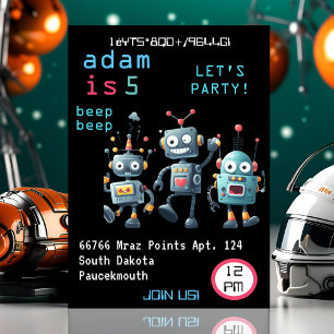 Joy Girl Cool Team Funny Crazy Robot 2. Geburtstag Einladung