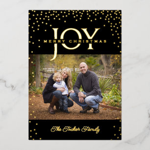 JOY Gold Confetti auf Black Merry Weihnachten 2-Fo Folien Feiertagskarte