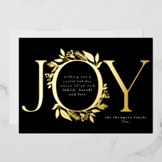 Joy Gold Foil Foliage Berry Wreath Foto schwarz Folien Feiertagskarte