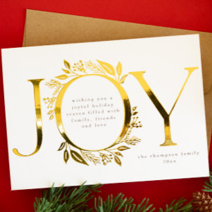 Joy Gold Foil Foliage Berry Wreath Foto White Folien Feiertagskarte