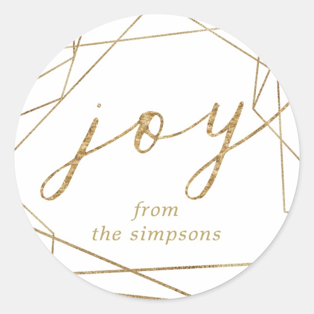 Joy Gold Geometric Holiday Classic Round Sticker (Vorderseite)