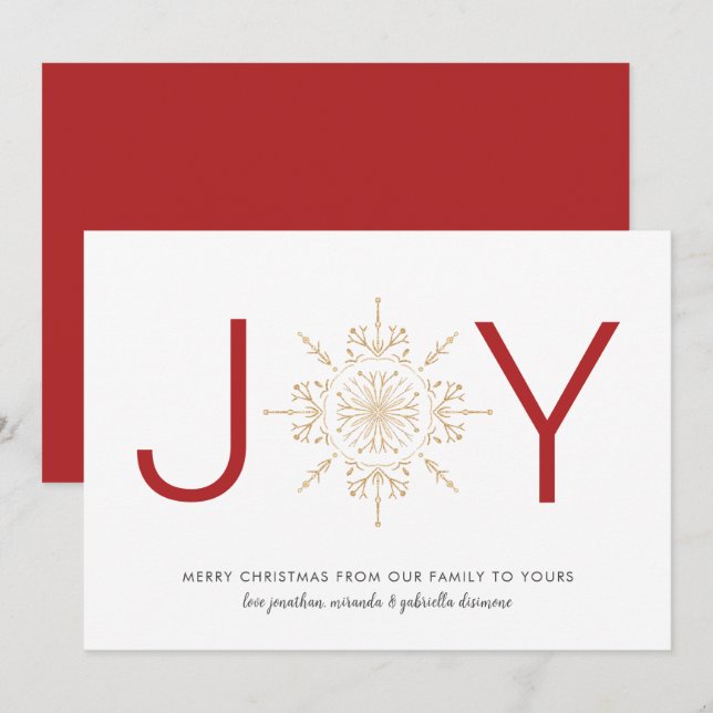 JOY Gold Snowflake Weihnachtskarte Feiertagskarte (Vorne/Hinten)