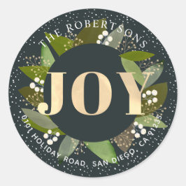 JOY Green Foliages Navy Blue Address Sticker