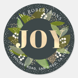 JOY Green Foliages Navy Blue Address Sticker