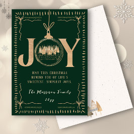 JOY Green Gold Classy Hand drawn Christmas Feiertagskarte
