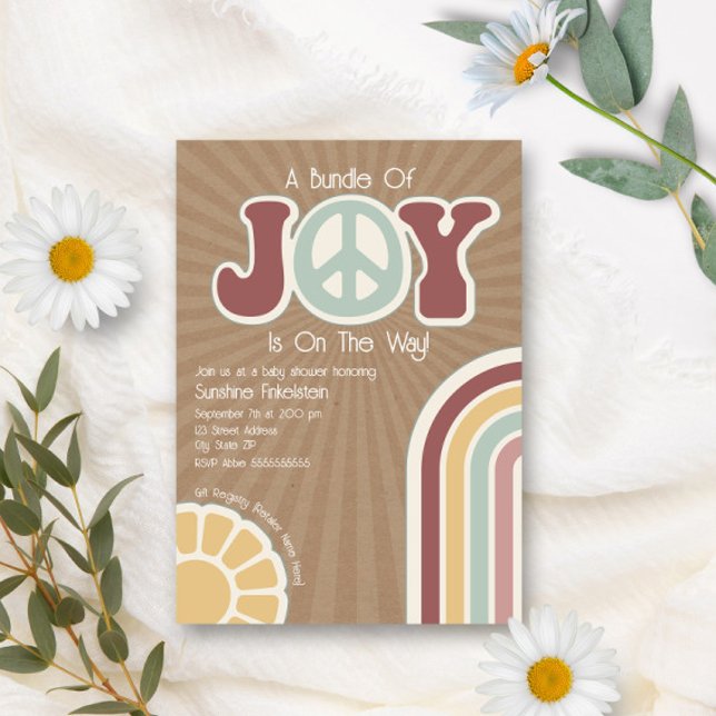 Joy Groovy Peace Mute Cardstock Baby Einladung (Von Creator hochgeladen)