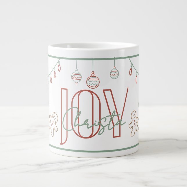 Joy Hand Drawn Weihnachtsname Tasse (Vorderseite)