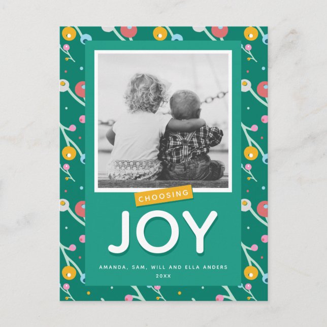 Joy Holiday Berries Custom Foto Postkarte (Vorderseite)