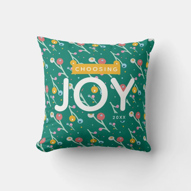 Joy Holiday Berries Green Yellow Custom Kissen (Vorderseite)