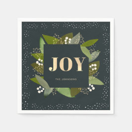 JOY Holiday Foliages Navy Blue Paper Napkins Serviette