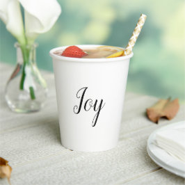 Joy Holiday Minimal White Elegante Text Pappbecher