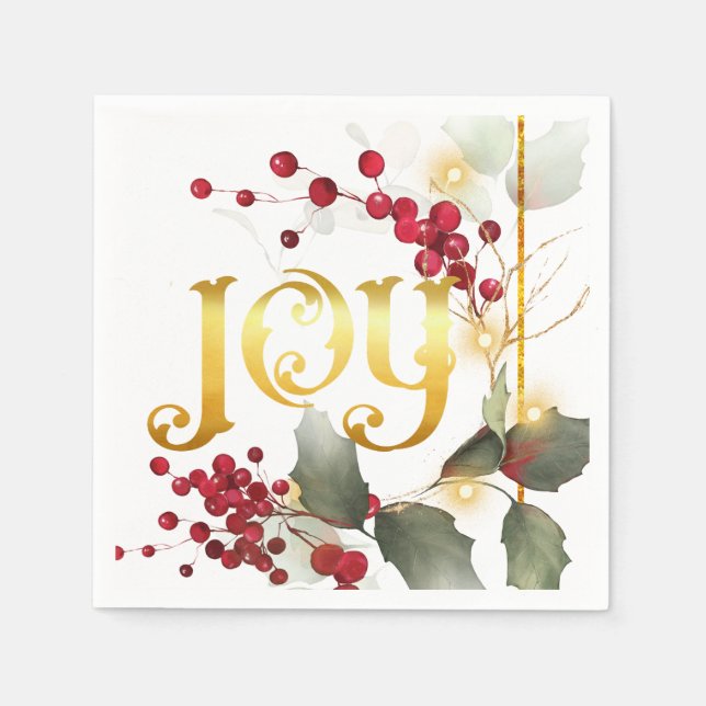 JOY Holiday poinesettias Holly Berries Serviette (Vorderseite)