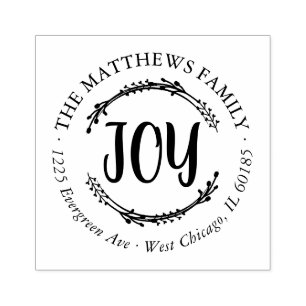 Joy Holiday Round Rücksendeadresse Briefmarke Gummistempel