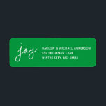 Joy Holiday Whimsical Script Green Custom<br><div class="desc">Vervollständigen Sie Ihr Just Joy Holiday Card Set mit diesen koordinierenden Rücksendeadressen-Aufklebern mit dem Wort "joy" in einem handgeschriebenen Script-Schriftart. Ideal für Weihnachten und Feiertage. Sie machen das Versenden Ihrer Urlaubskarten zum Kinderspiel. Die Hintergrundfarbe ist anpassbar. Suchen Sie nach weiteren Produkten,  die von den Parcel Studios koordiniert werden.</div>