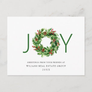 JOY Holly Berry Pine Christmas Wreath Corporate Postkarte