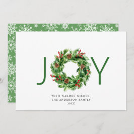 JOY Holly Berry Pine Cones Christmas Wreath Feiertagskarte