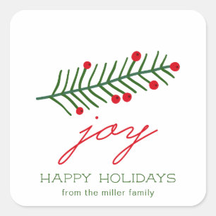 Joy Holly Filiale Weihnachtsfeiertag Quadratischer Aufkleber