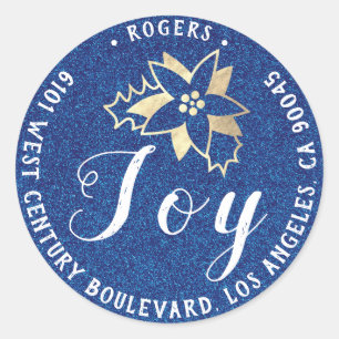 Joy Holly Holiday Rücksendeadresse Blue UAWG Gold Runder Aufkleber