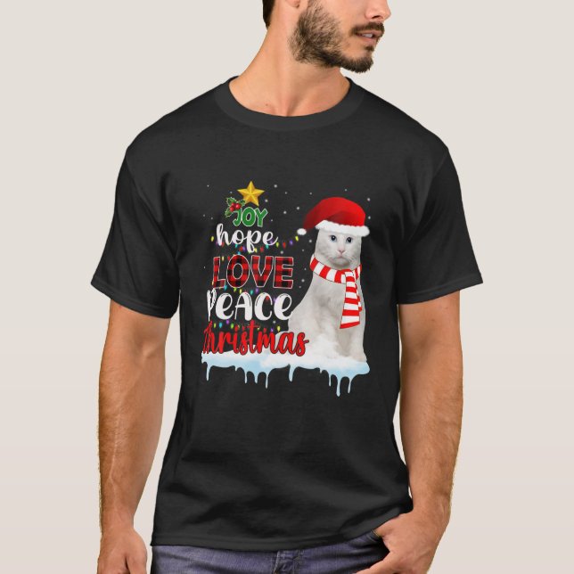 Joy Hope Liebe Friede Weihnachtsbaum Cat Xmas Gesc T-Shirt (Vorderseite)
