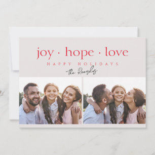 Joy Hope Liebe Modernes Red Two Foto Feiertagskarte