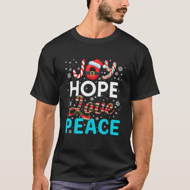 Joy Hope Liebe Peace Buffalo Karierte Weihnachtsfa T-Shirt (Vorderseite)