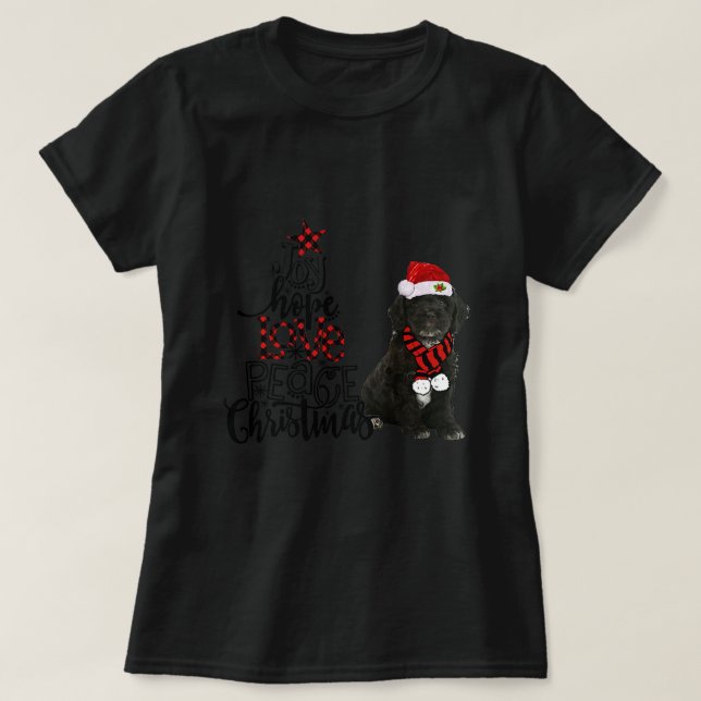 Joy Hope Liebe Peace Christmas Black Cockapoo T-Shirt (Design vorne)