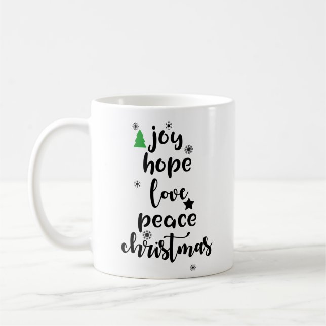 Joy Hope Liebe Peace Christmas Funny Kaffeetasse (Links)