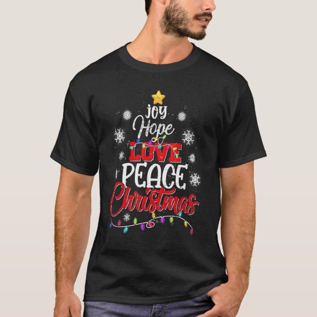Joy Hope Love Peace Christmas   Santa Xmas Tree Li T-Shirt (Vorderseite)