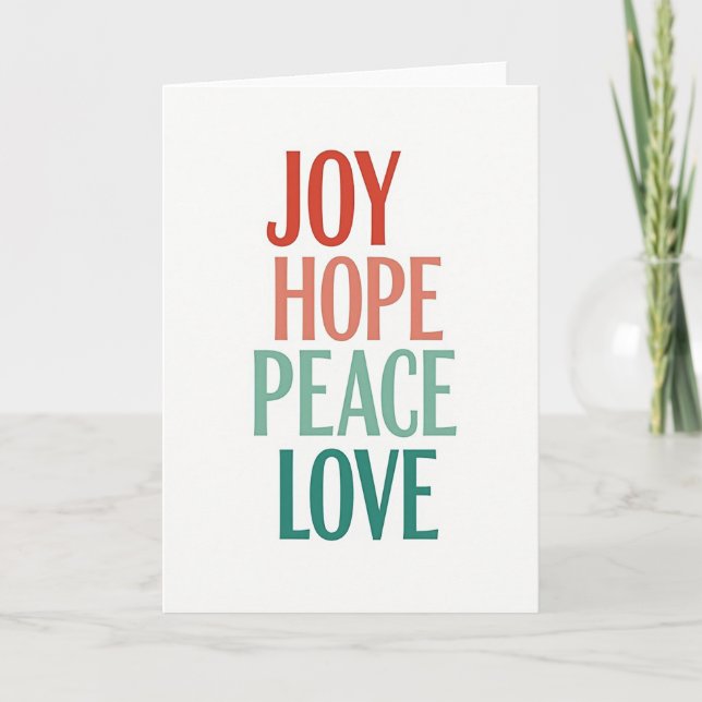Joy Hope Peace Love Christmas Typography Card Karte (Vorderseite)