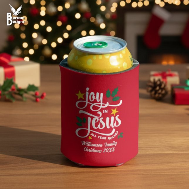 JOY IN JESUS Christian Christmas Custom Name  Dosenkühler (Festive JOY IN JESUS Christian Christmas can cooler with customizable text. Gift for Christians.)