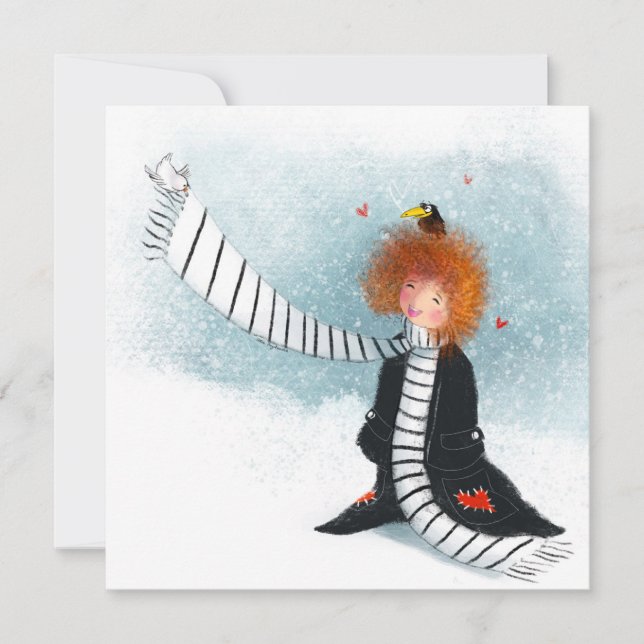 Joy in the Snow – Whimsical Winter Girl Einladung (Vorderseite)
