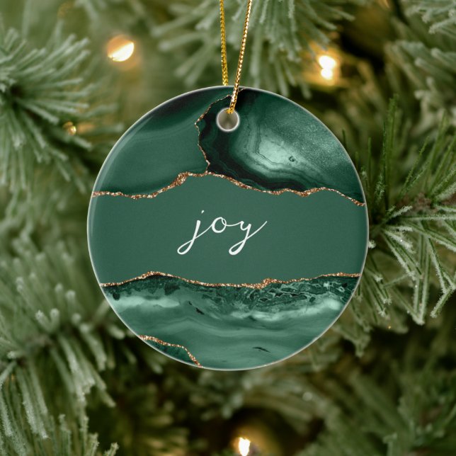 Joy Inspirational Word Emerald Gold Agate Keramik Ornament (Baum)