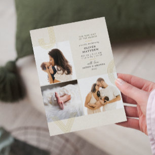Joy Ivory Birth Announcement Gold Foil Holiday Folien Feiertagskarte