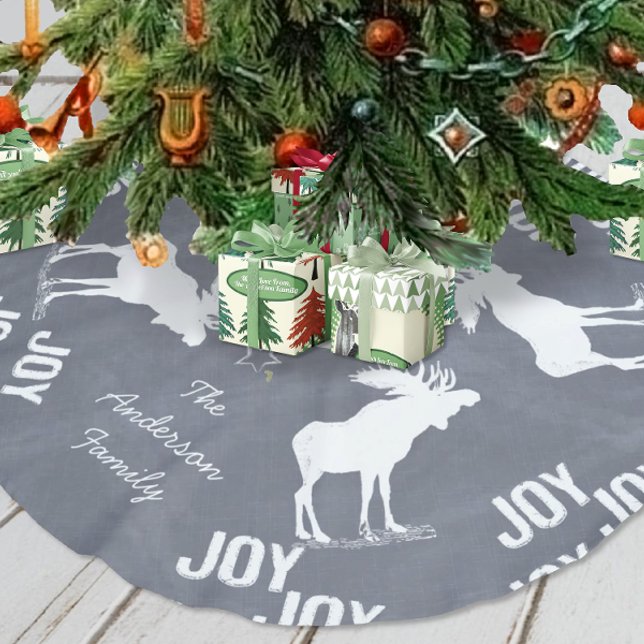 Joy Joy Moose Christmas Polyester Weihnachtsbaumdecke (Von Creator hochgeladen)