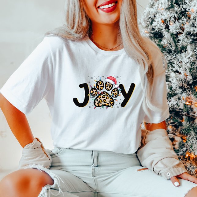 Joy Leopard Print Paw Weihnachten Frauen T - Shirt (Von Creator hochgeladen)