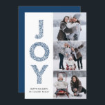 JOY Lettering Blue Christmas Foto Collage Feiertagskarte<br><div class="desc">JOY Foliage Lettering Navy Blue Christmas Foto Collage Flat Card | Senden Sie Weihnachten Grüße mit dieser modernen und skurrilen Urlaubskarte. Es zeichnet sich durch JOY Foliage dekorative Typografie und festliche Muster aus. Personalisieren Sie diese durch Hinzufügen von Namen,  Nachrichten und Fotos.</div>