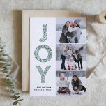 JOY Letters Green Christmas Foto Collage Feiertagskarte<br><div class="desc">JOY Foliage Letters Green Christmas Foto Collage Flat Card | Senden Sie Weihnachten Grüße mit dieser modernen und skurrilen Urlaubskarte. Es zeichnet sich durch JOY Foliage dekorative Typografie und festliche Muster aus. Personalisieren Sie diese durch Hinzufügen von Namen,  Nachrichten und Fotos.</div>