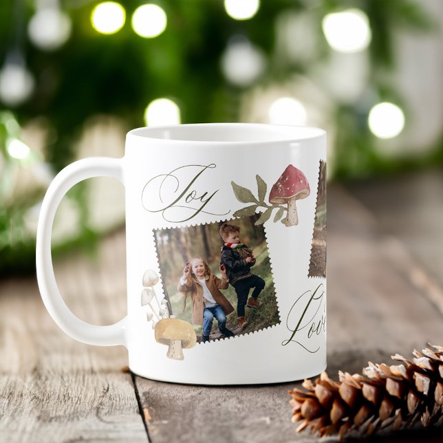 Joy Liebe Family Aquarell Pilze aus dem Bilderbuch Kaffeetasse (Joy Love Family Watercolor Mushrooms Photo Collage Coffee Mug)
