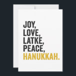 Joy Liebe Latkes Peace Hanukkah Funny Jewish Einladung<br><div class="desc">lustig, jüdisch, latsch, geschenk, Geburtstag, chanukah, jew, urlaub, menorah</div>
