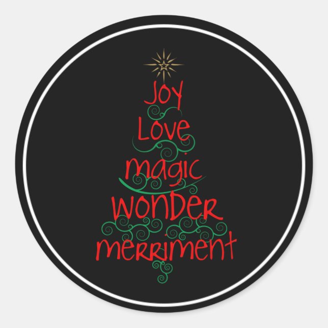 Joy ・ Liebe ・ Magic ・ Wonder ・ Merriment Runder Aufkleber (Vorderseite)